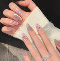 Encrusted Flower & Silver Cat-Eye Medium Almond