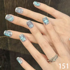 Ice Blue Cat-Eye Silver Glitter Cuff Short Squoval