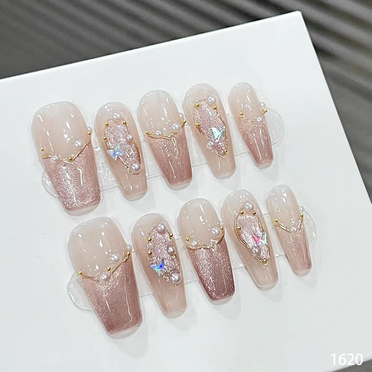 Soft Pink Velvet Pearl & Butterfly Coffin