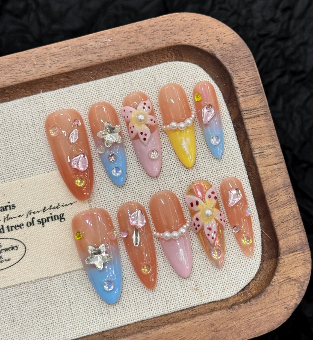 3D Pastel Flower & Pearl Almond