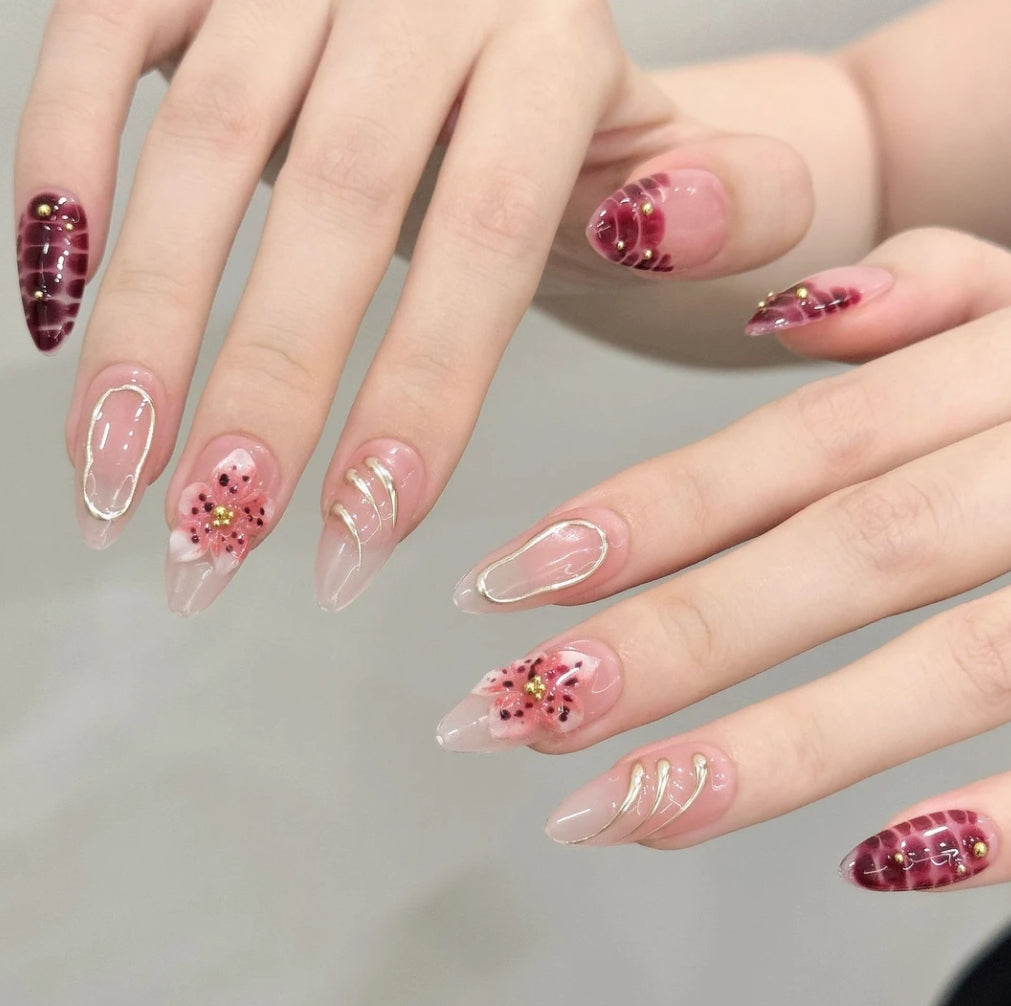 Crimson Croc & Sculpted Floral Almond