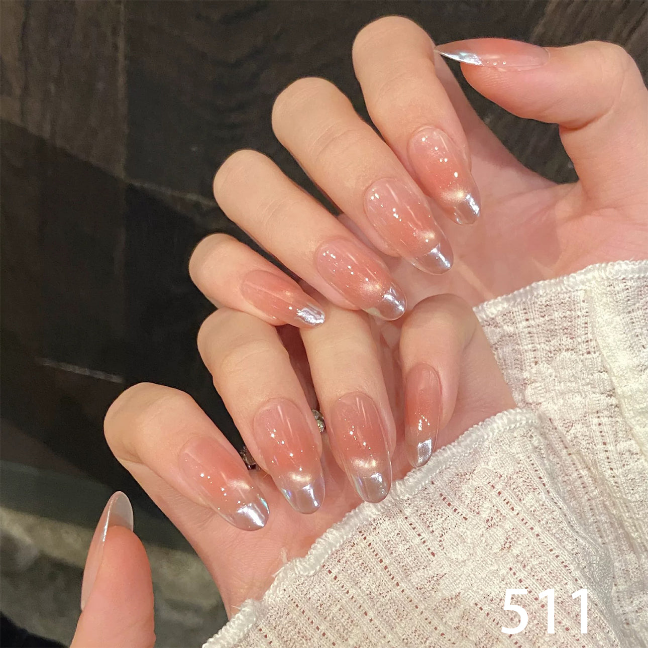 Soft Pink Blush Clear French Short Oval