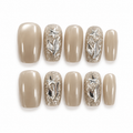 Custom Nail Set — Silver Frost + Your Print