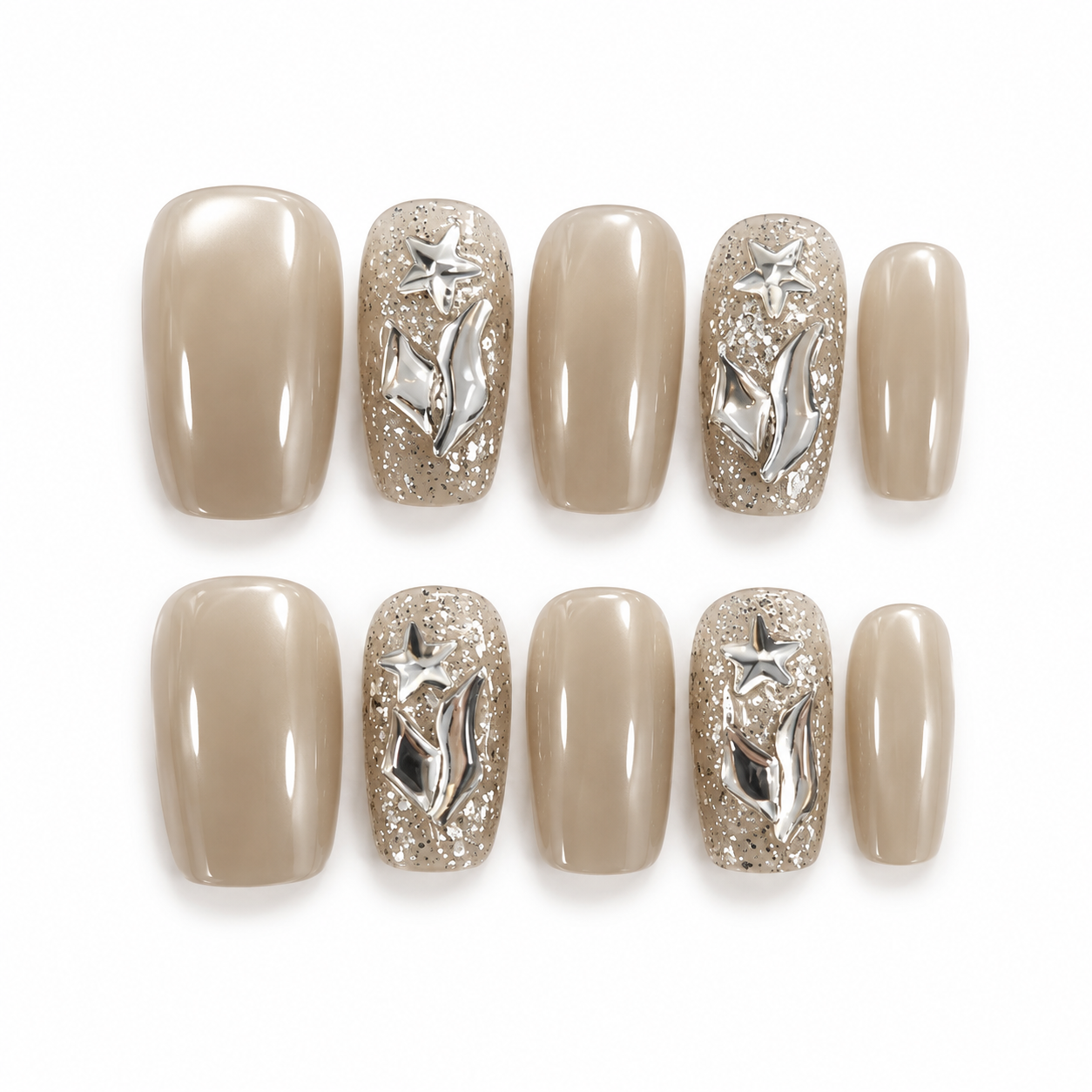 Custom Nail Set — Silver Frost + Your Print