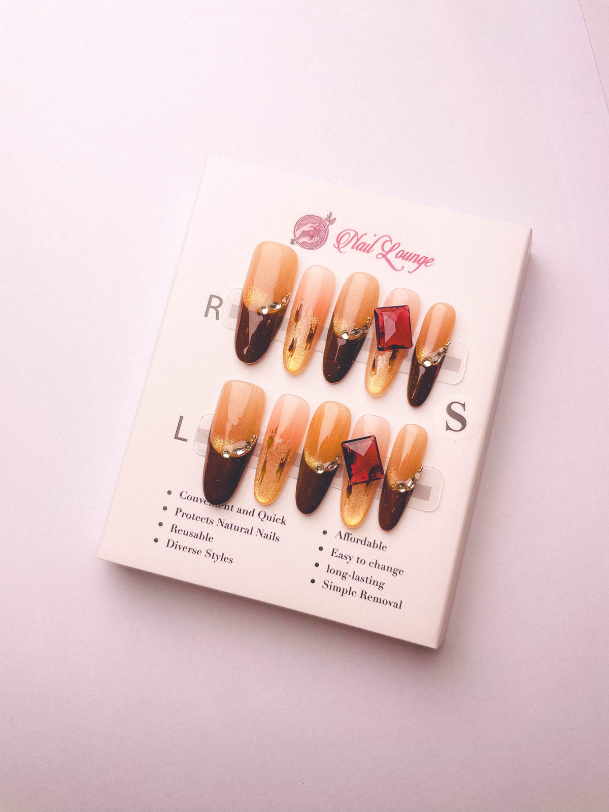Brown Sugar Square Gem Press-On Acrylic Nails – Long Oval Shape