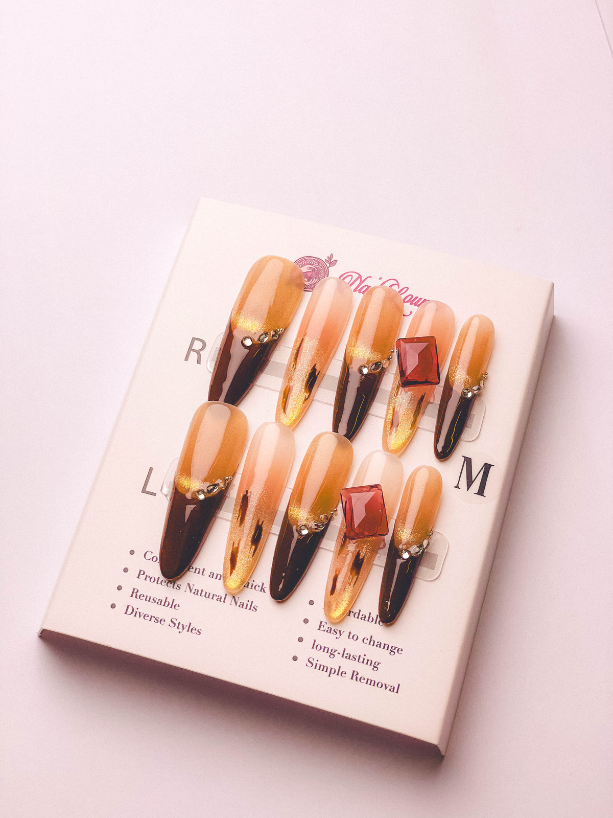 Brown Sugar Square Gem Press-On Acrylic Nails – Thin Stiletto Shape