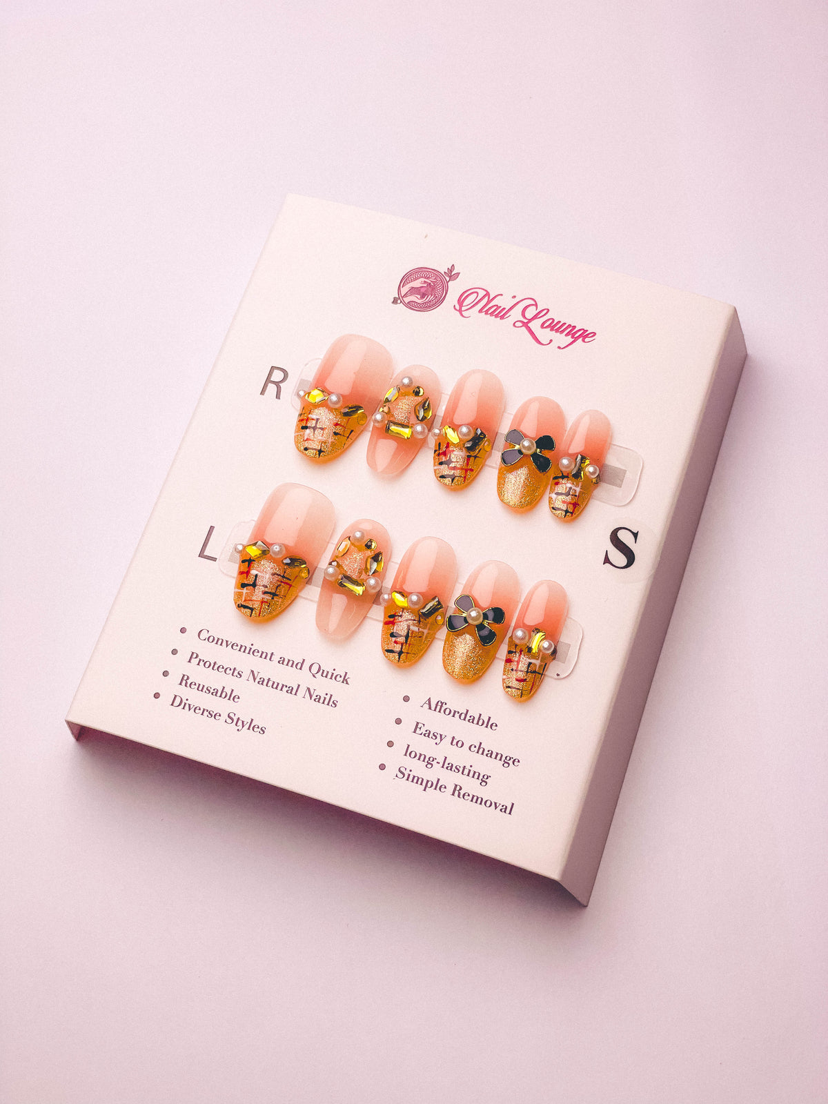 Caramel Chanel-Style Press-On Acrylic Nails – Medium Oval Shape