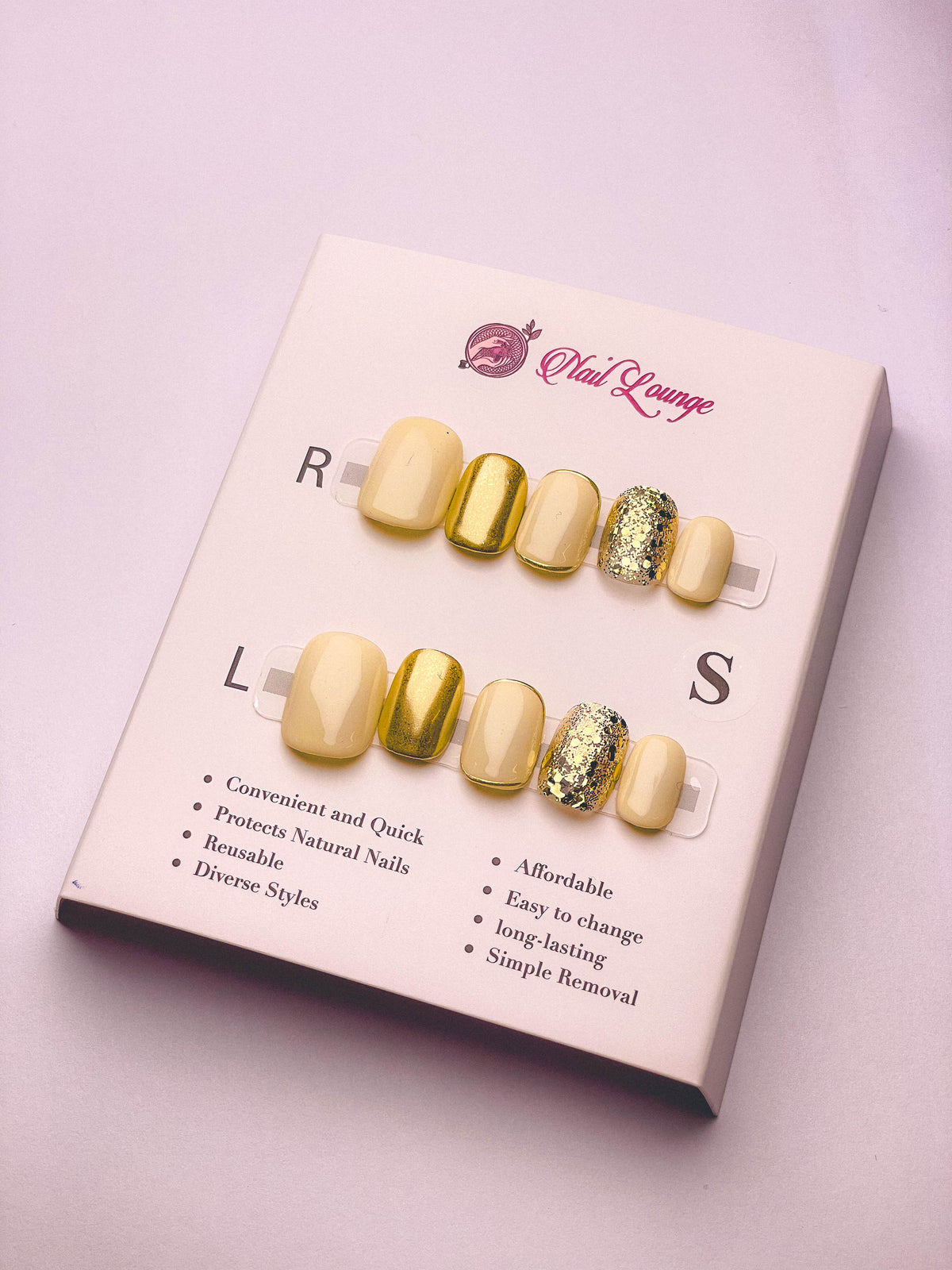 Champagne Sequins Press-On Acrylic Nails – Short Round Shape