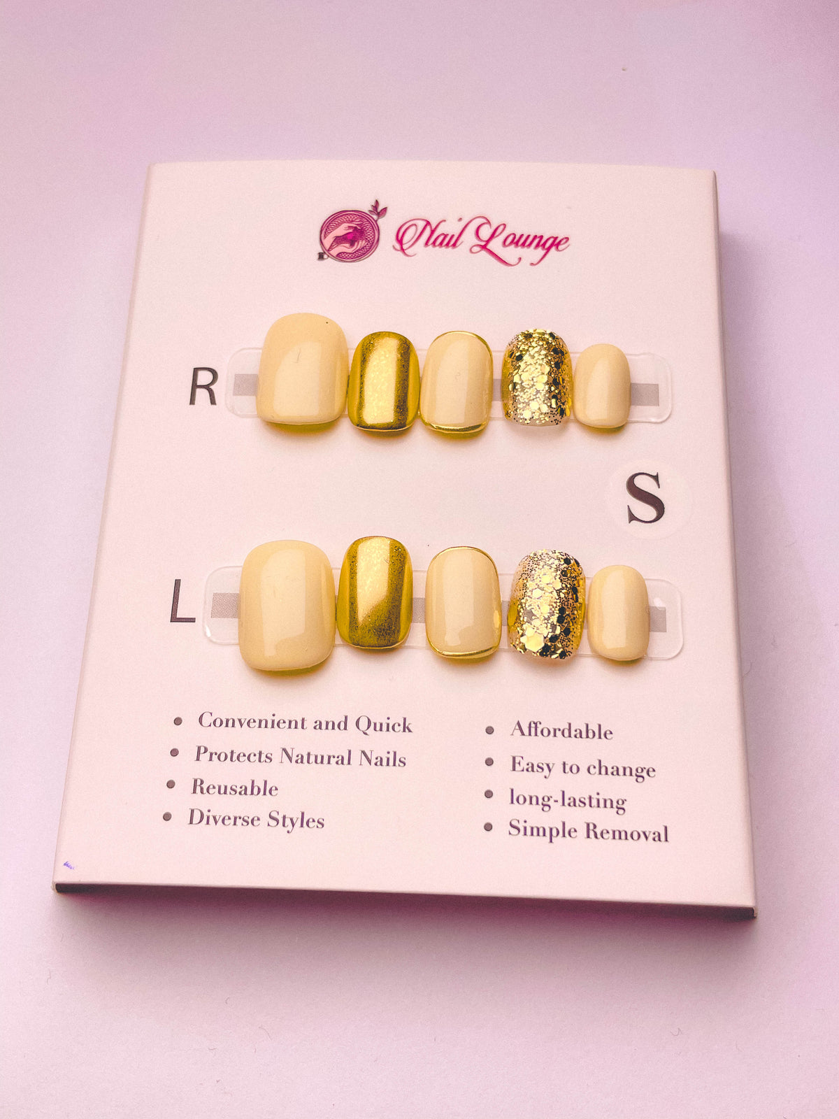 Champagne Sequins Press-On Acrylic Nails – Short Round Shape
