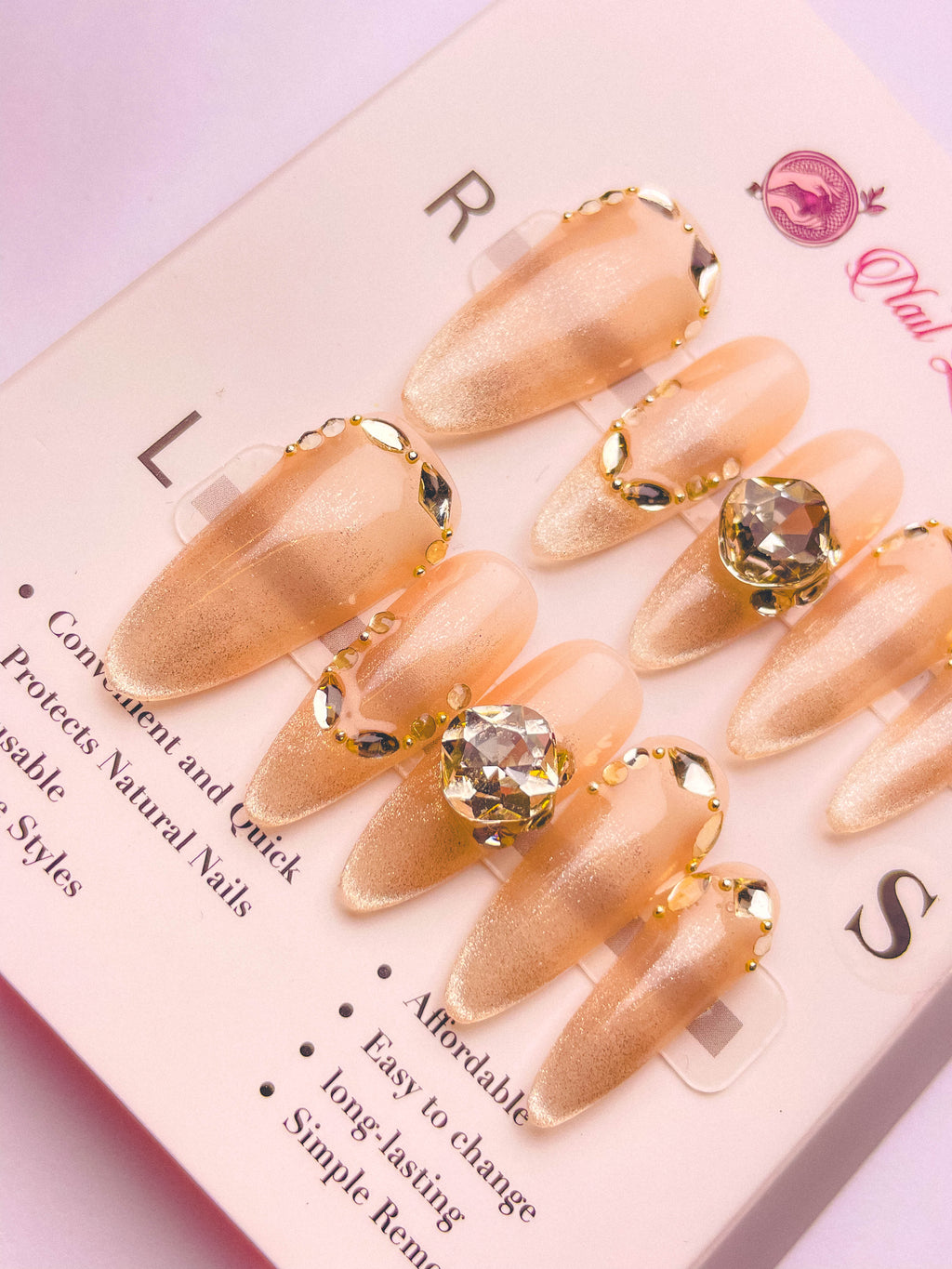 Luxury Big Gem Press-On Acrylic Nails – Long Almond Shape