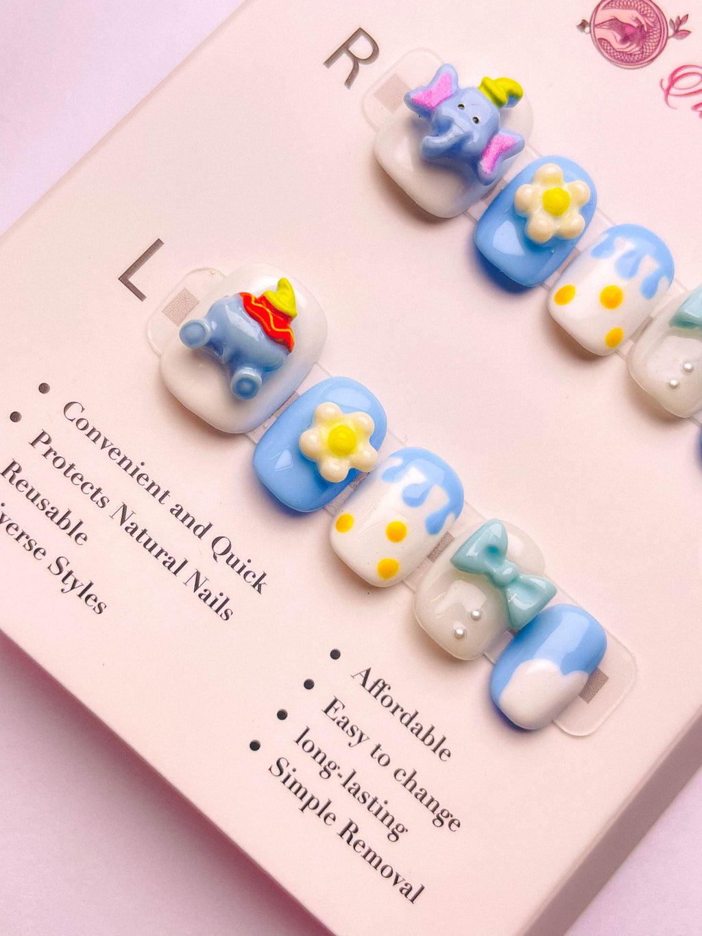Dumbo Press-On Acrylic Nails – Short Round Shape