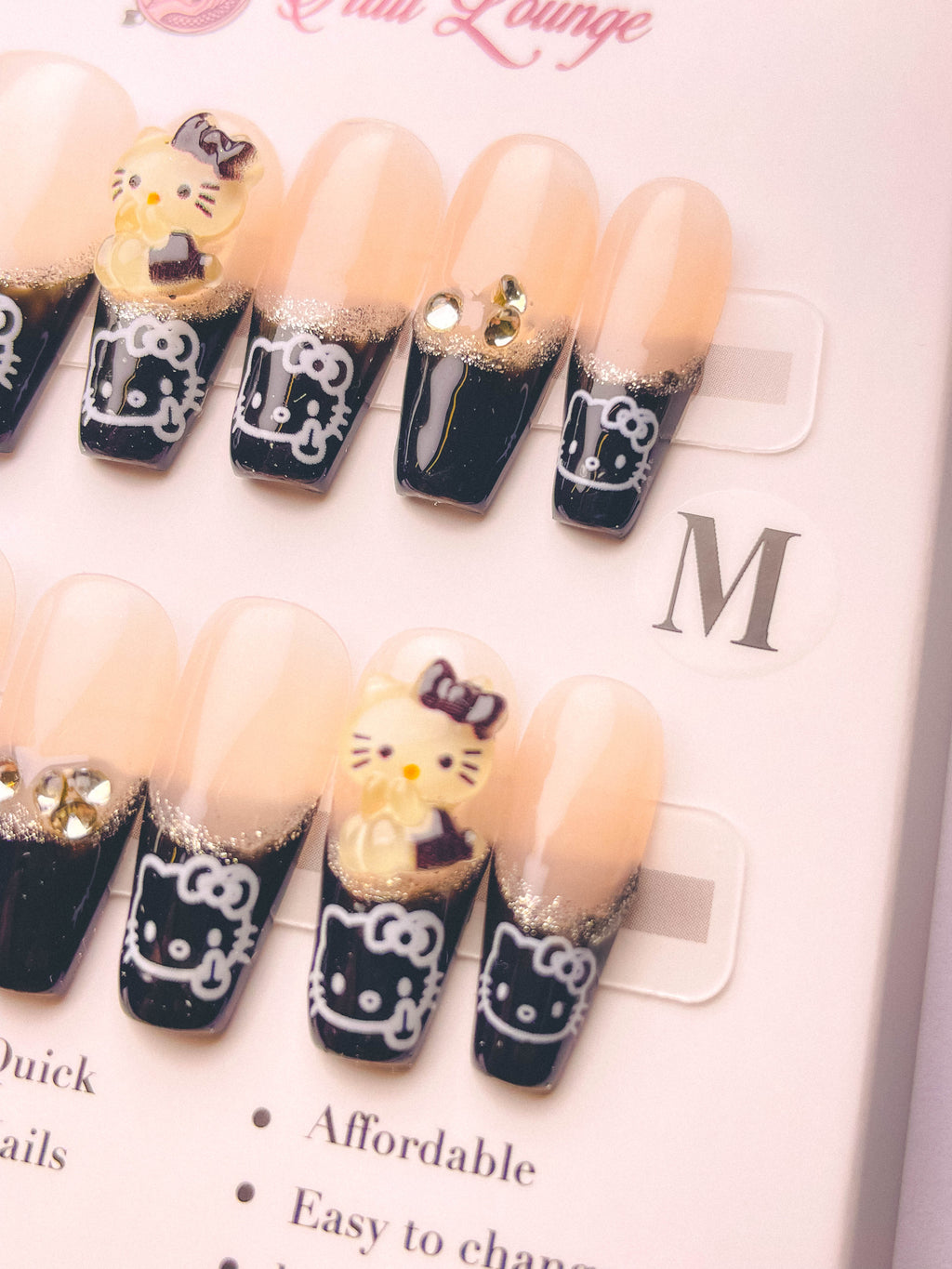 Kitty French Tip Press-On Acrylic Nails – Medium Coffin Shape