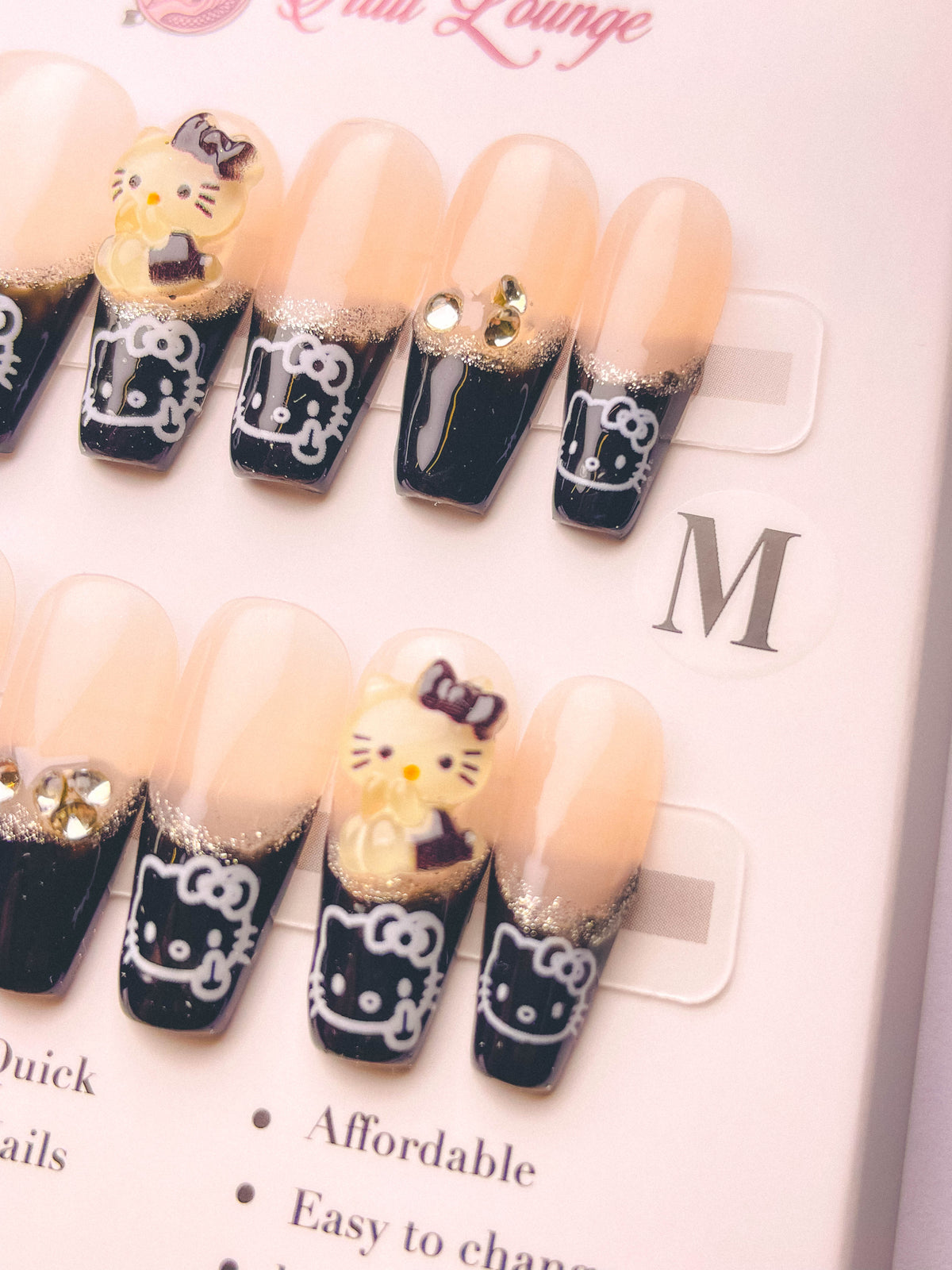 Kitty French Tip Press-On Acrylic Nails – Medium Coffin Shape