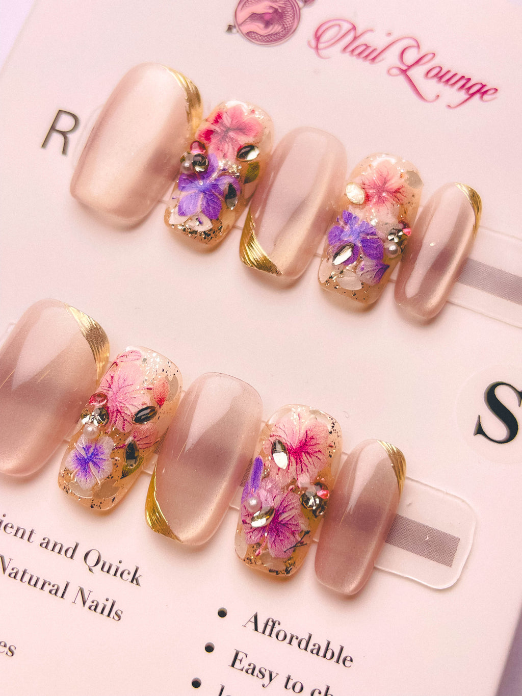 Blooming Love Words Press-On Acrylic Nails – New Medium Square Shape