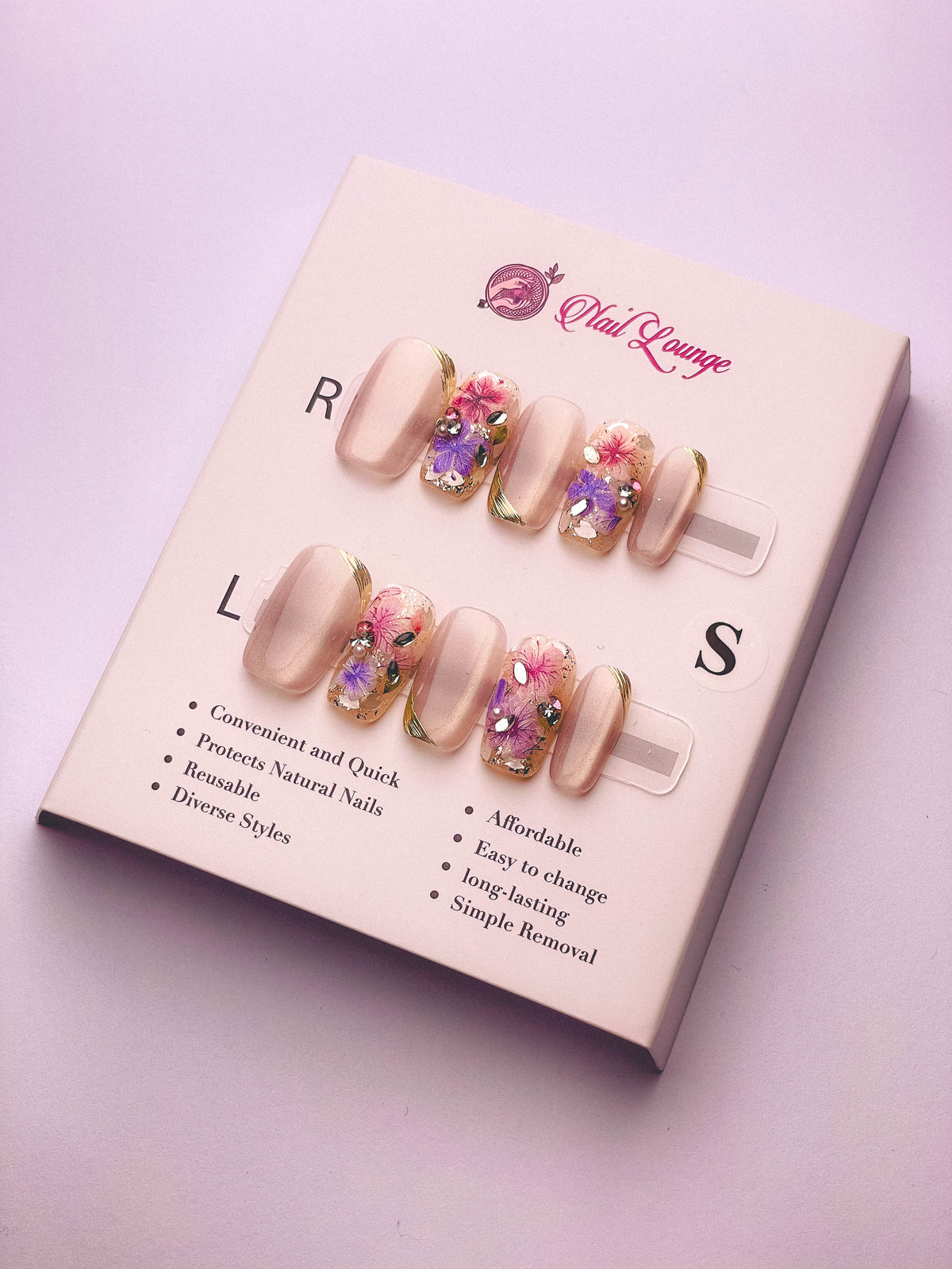Blooming Love Words Press-On Acrylic Nails – New Medium Square Shape