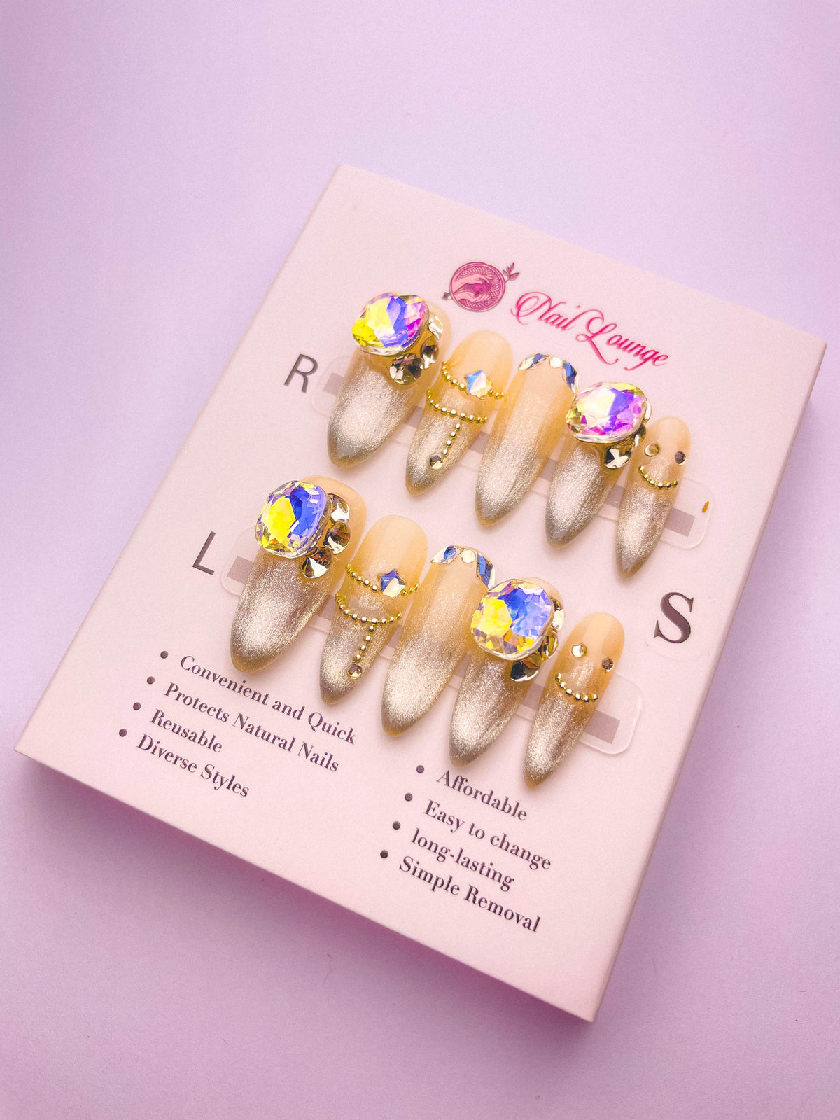 Sparkling Luxe Press-On Acrylic Nails – Long Pointed Round Shape