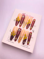 3D Gold Foil Press-On Acrylic Nails – Thin Stiletto Shape