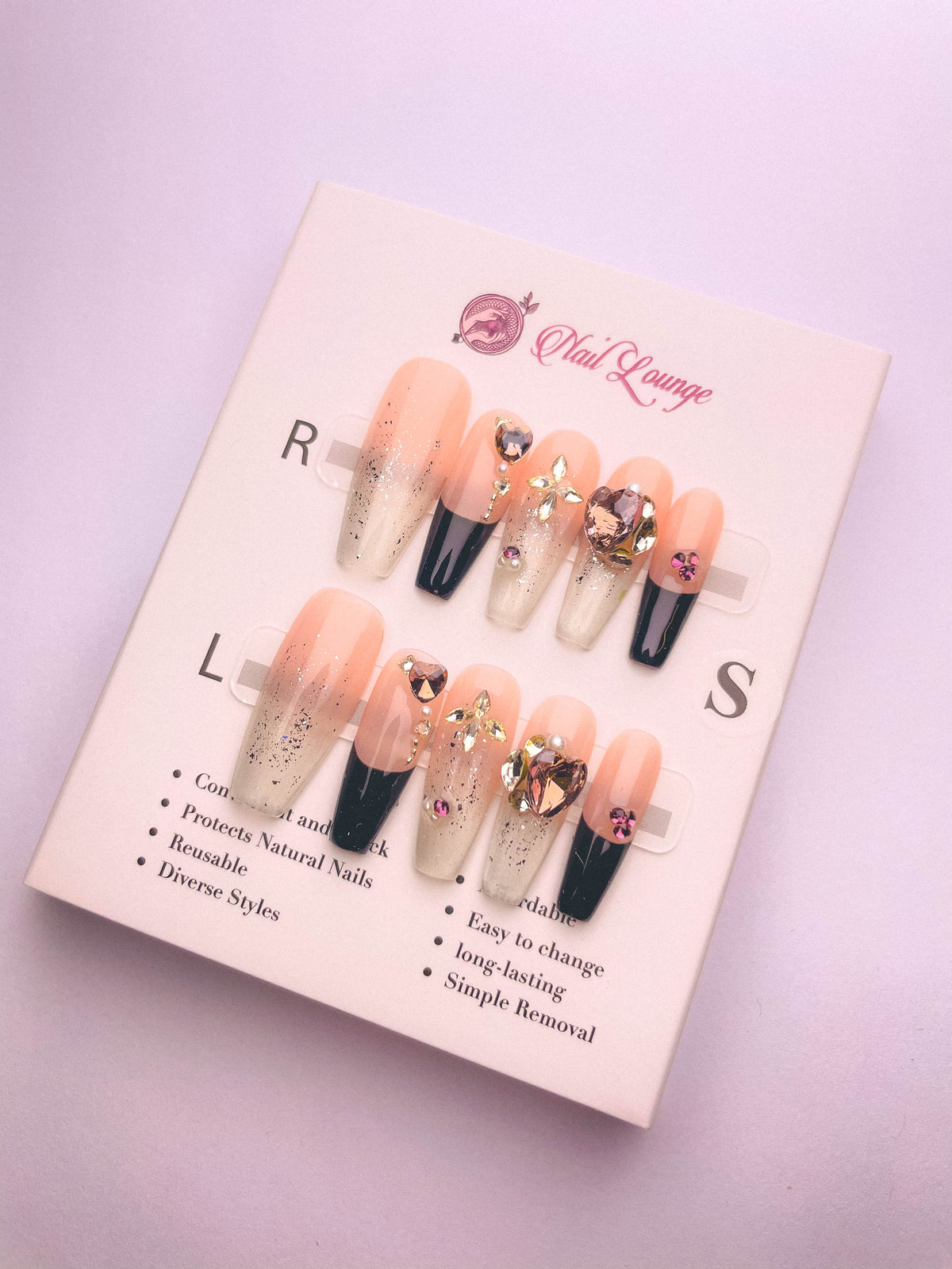 Lace Dream Press-On Acrylic Nails – Long Coffin Shape