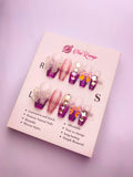 Crystal Bow Press-On Acrylic Nails – Medium Coffin Shape