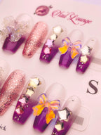 Crystal Bow Press-On Acrylic Nails – Medium Coffin Shape