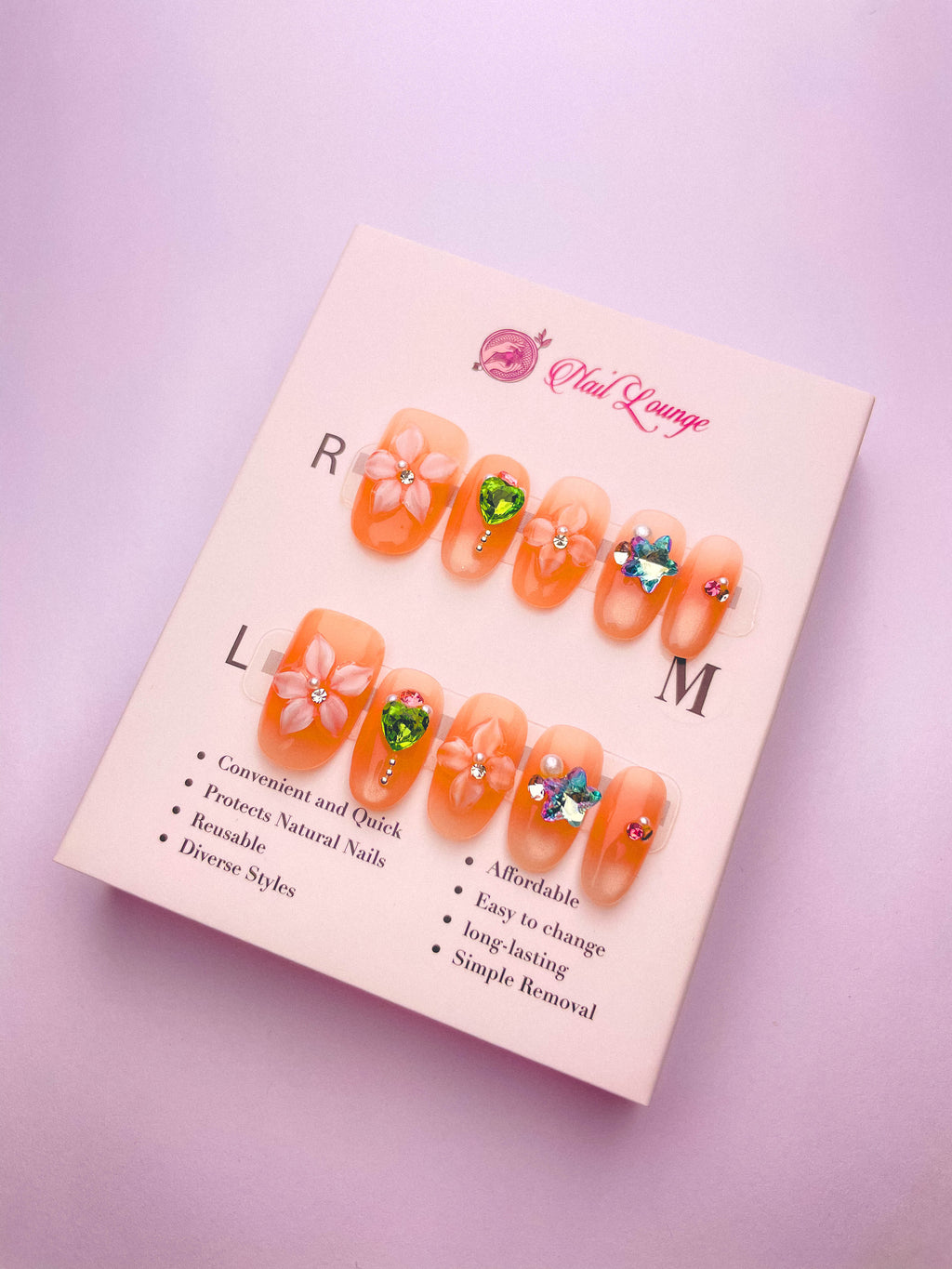 Blooming Color Crystal Press-On Acrylic Nails – Short Oval Shape
