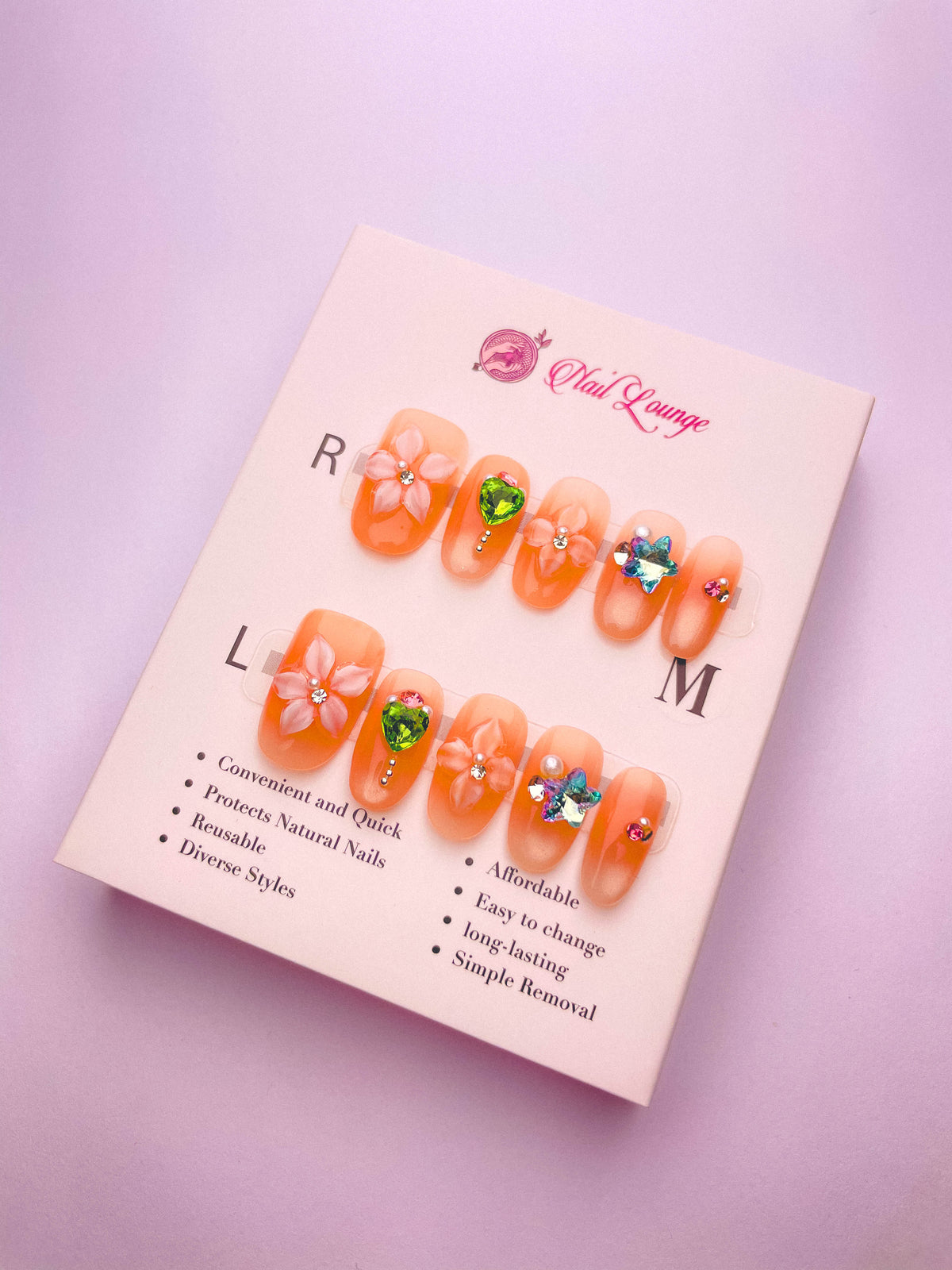 Blooming Color Crystal Press-On Acrylic Nails – Short Oval Shape