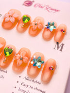 Blooming Color Crystal Press-On Acrylic Nails – Short Oval Shape