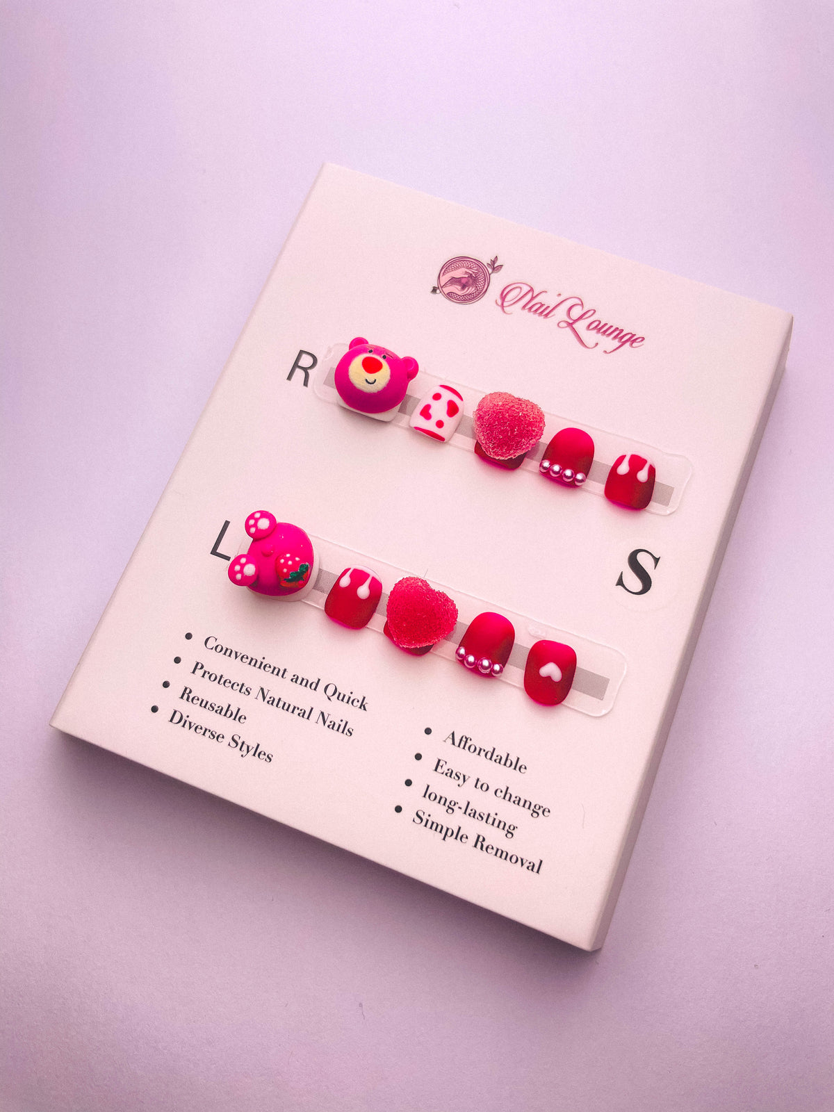 Strawberry Bear Kids' Press-On Acrylic Nails