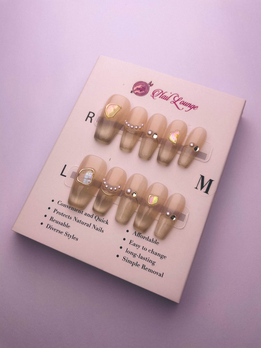 Pearl Ripple Press-On Acrylic Nails – Short Coffin Shape