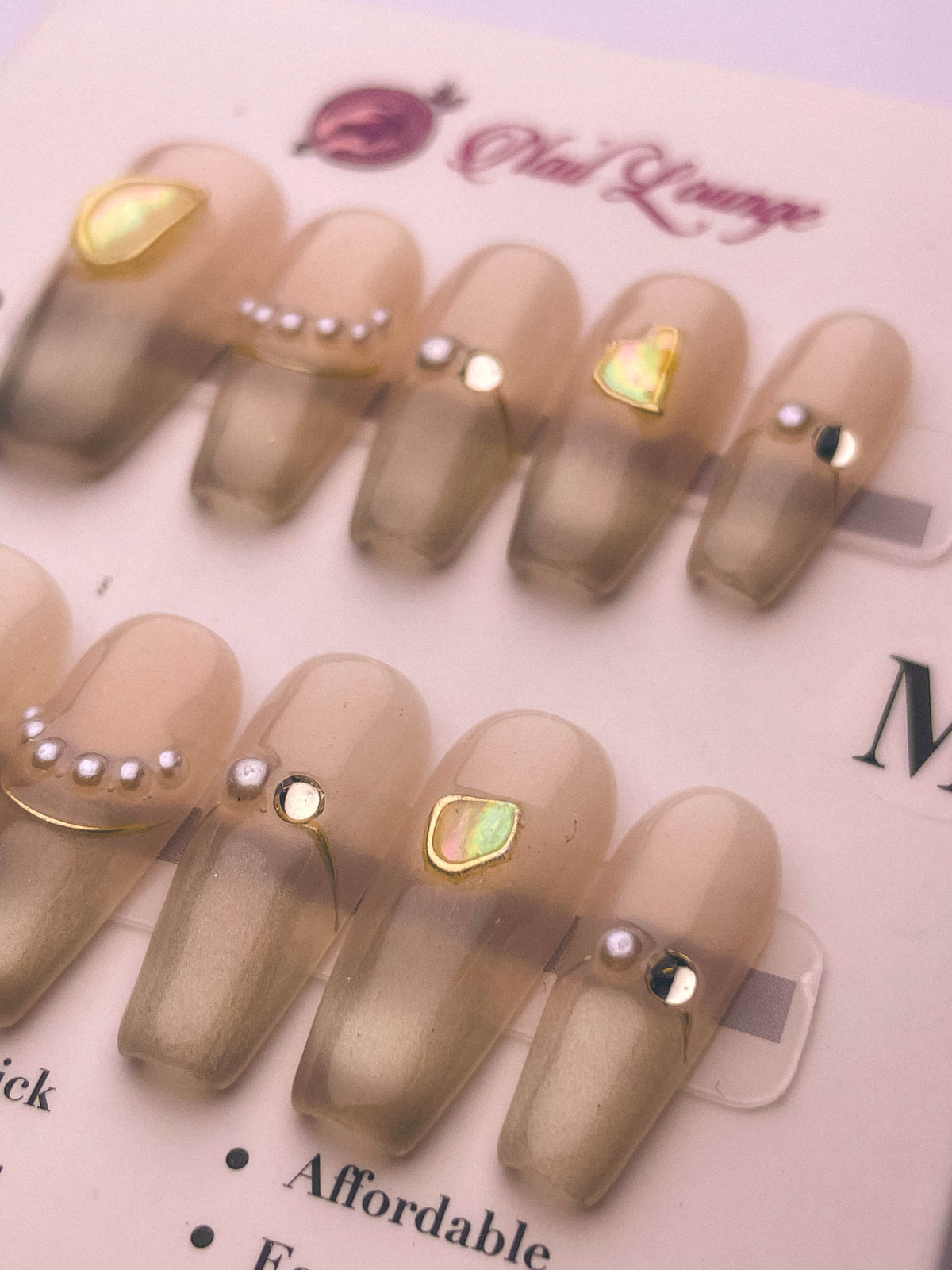 Pearl Ripple Press-On Acrylic Nails – Short Coffin Shape