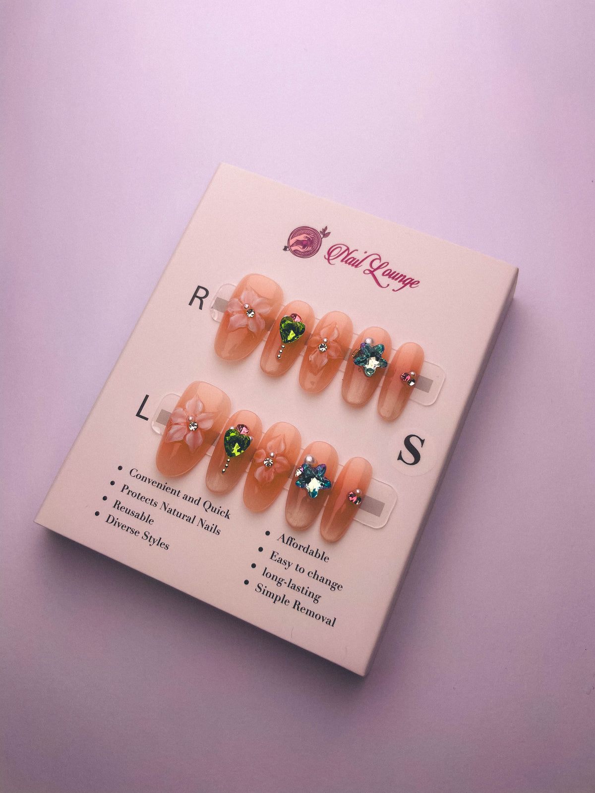 Blooming Color Crystal Press-On Acrylic Nails – Medium Oval Shape