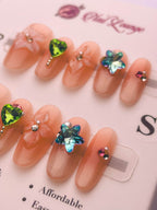 Blooming Color Crystal Press-On Acrylic Nails – Medium Oval Shape
