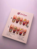 Crimson Crystal Butterfly Press-On Acrylic Nails – Long Coffin Shape