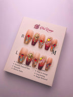 Crimson Crystal Butterfly Press-On Acrylic Nails – Long Coffin Shape