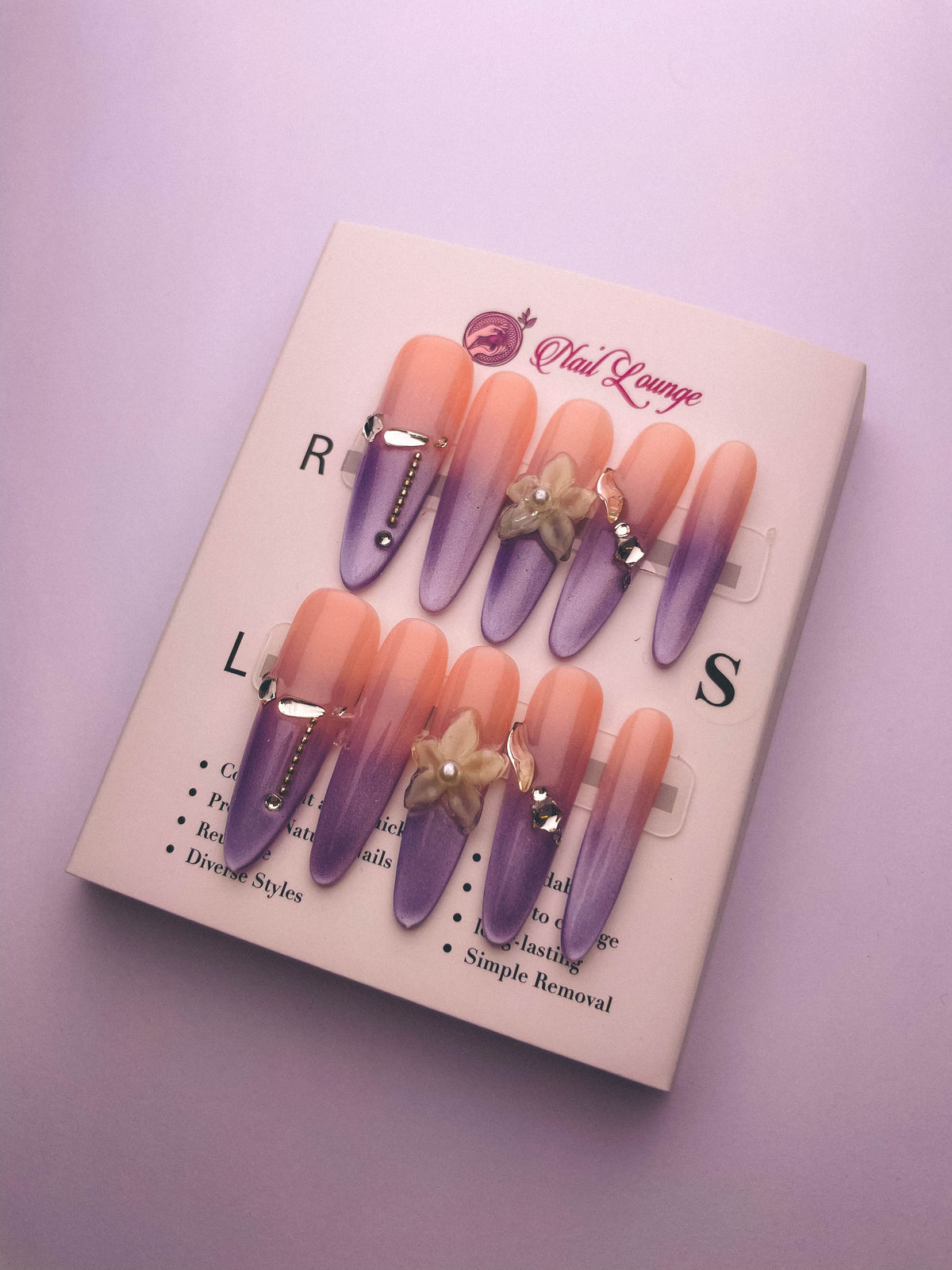 Pink Fantasy Flower Gem Press-On Acrylic Nails – Thin Stiletto Shape