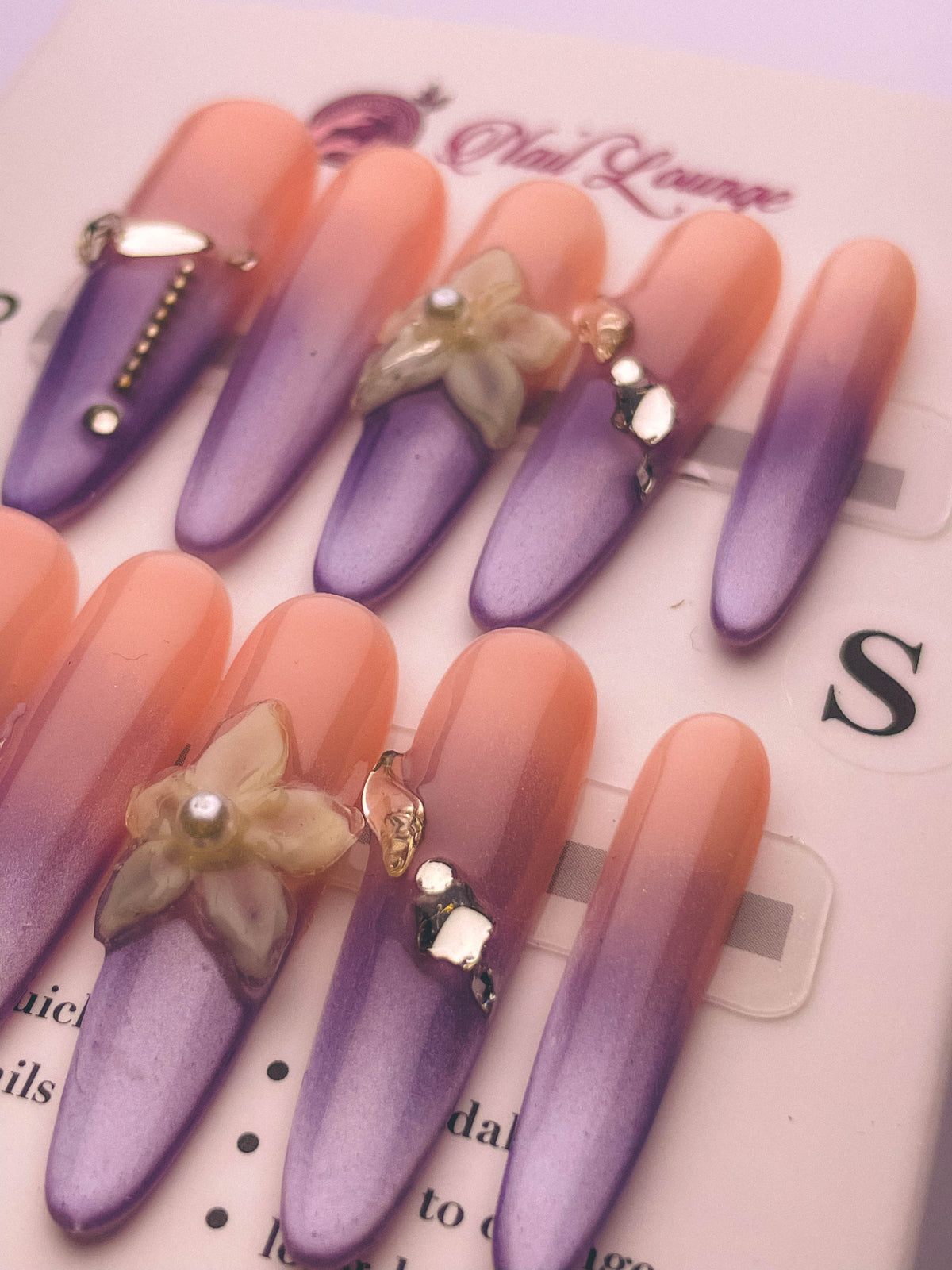 Pink Fantasy Flower Gem Press-On Acrylic Nails – Thin Stiletto Shape