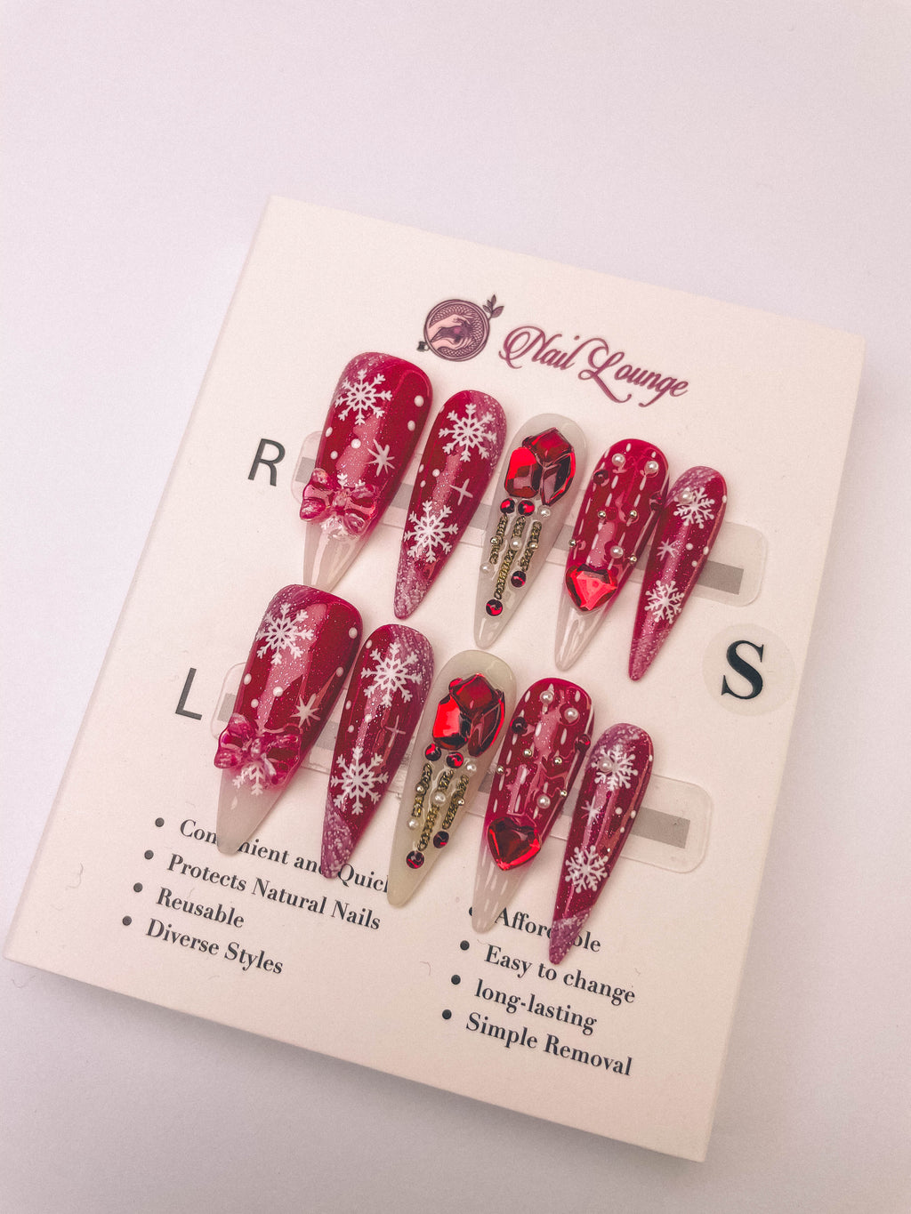 Christmas Snowfall Press-On Acrylic Nails – Long Teardrop Shape