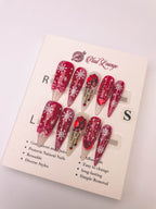 Christmas Snowfall Press-On Acrylic Nails – Long Teardrop Shape