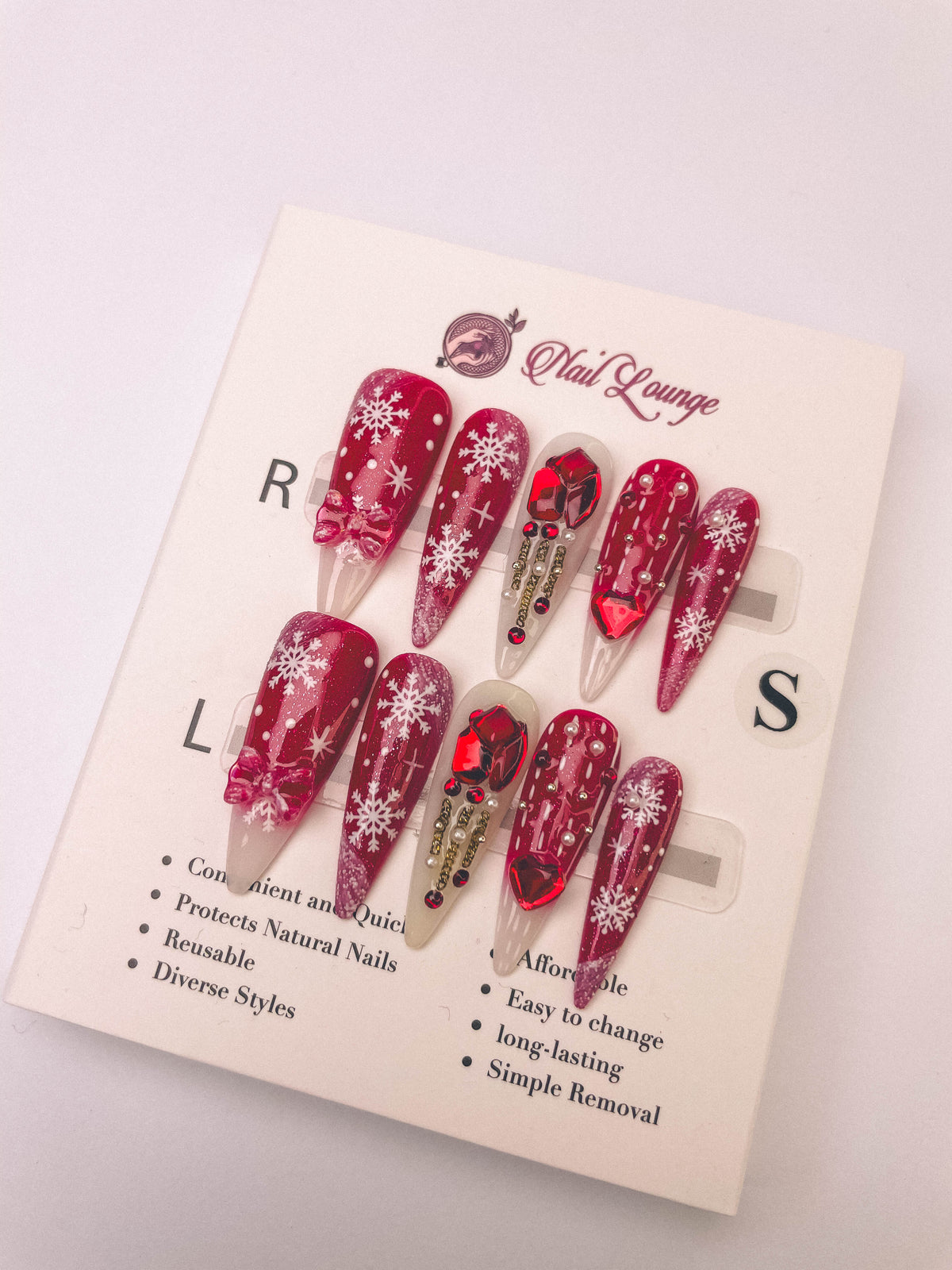 Christmas Snowfall Press-On Acrylic Nails – Long Teardrop Shape