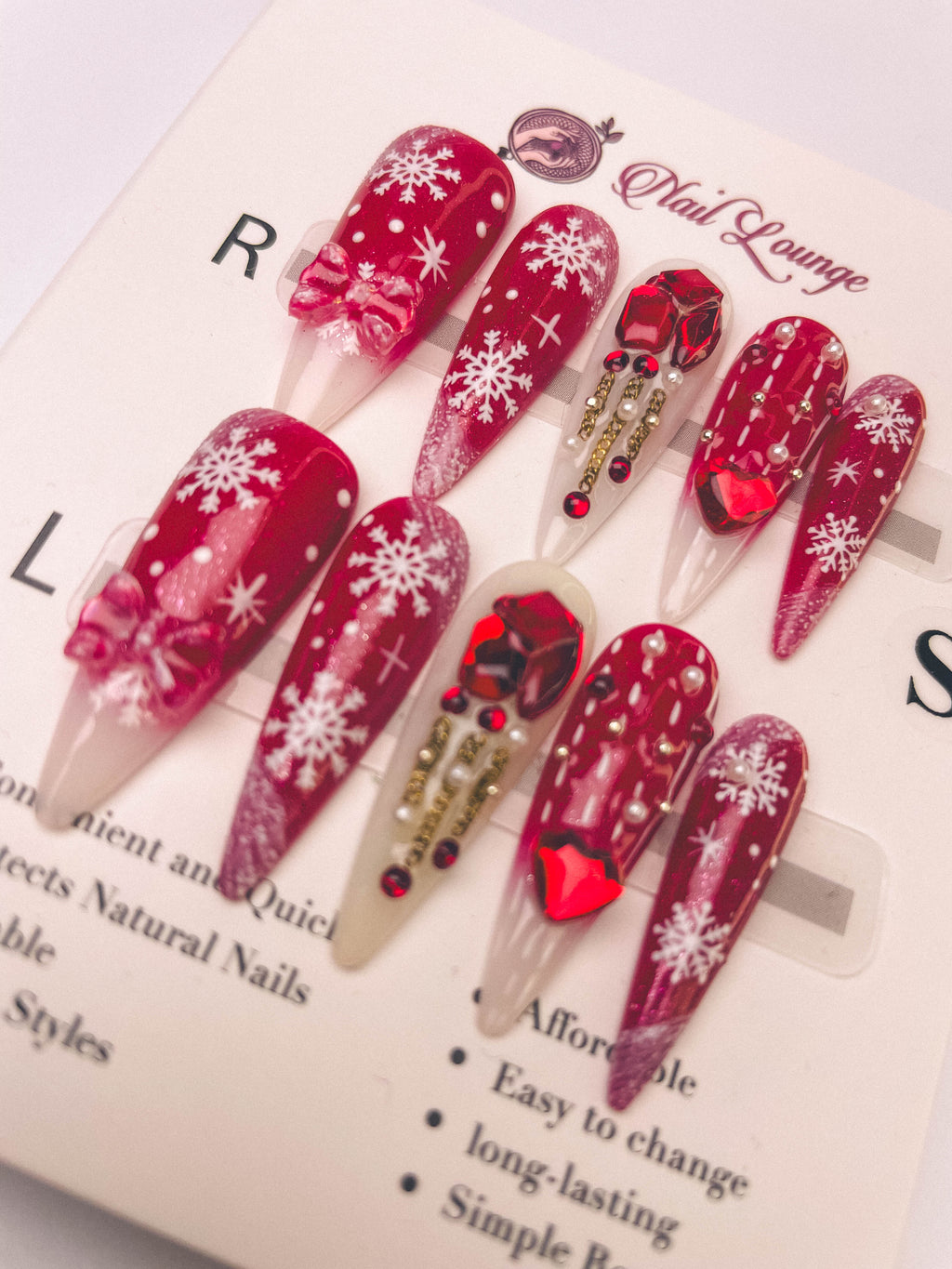 Christmas Snowfall Press-On Acrylic Nails – Long Teardrop Shape