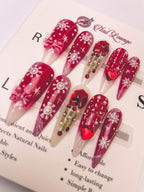 Christmas Snowfall Press-On Acrylic Nails – Long Teardrop Shape