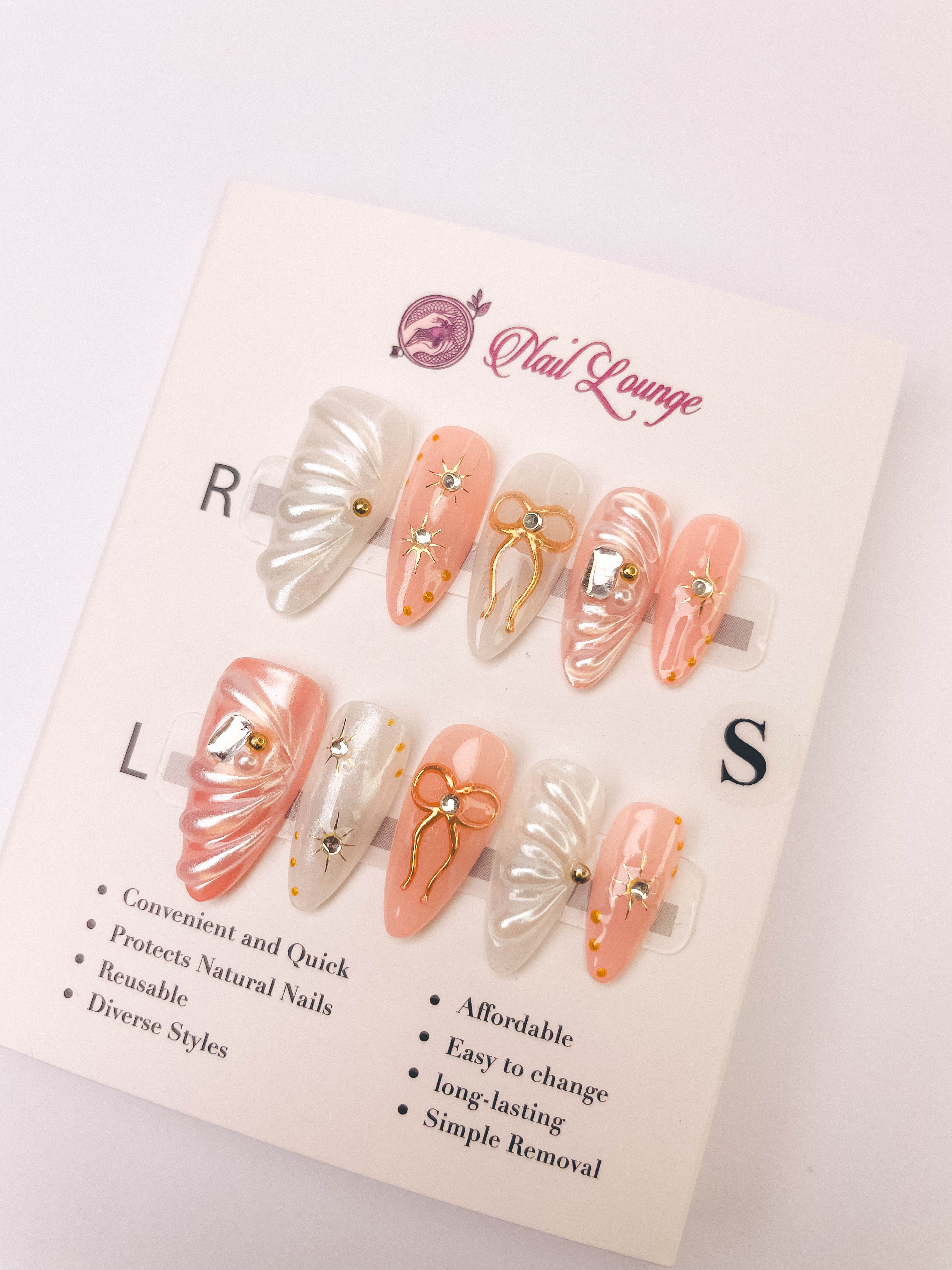 Pink Gem Bow Press-On Acrylic Nails – Medium Almond Shape