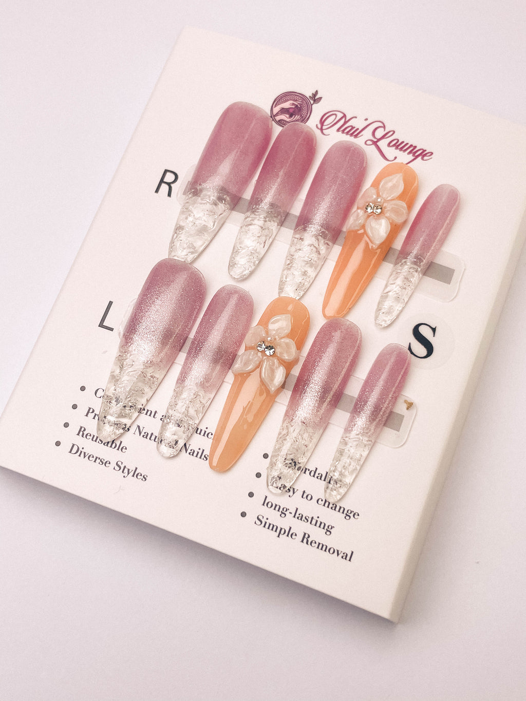 Glazed Ice Flower Press-On Acrylic Nails – Thin Stiletto Shape