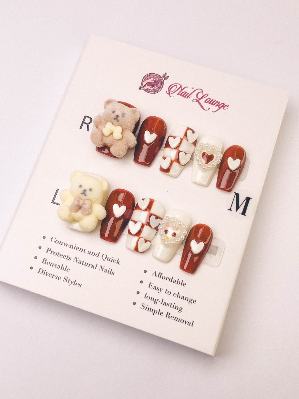 Maillard Bear Press-On Acrylic Nails – Short Coffin Shape