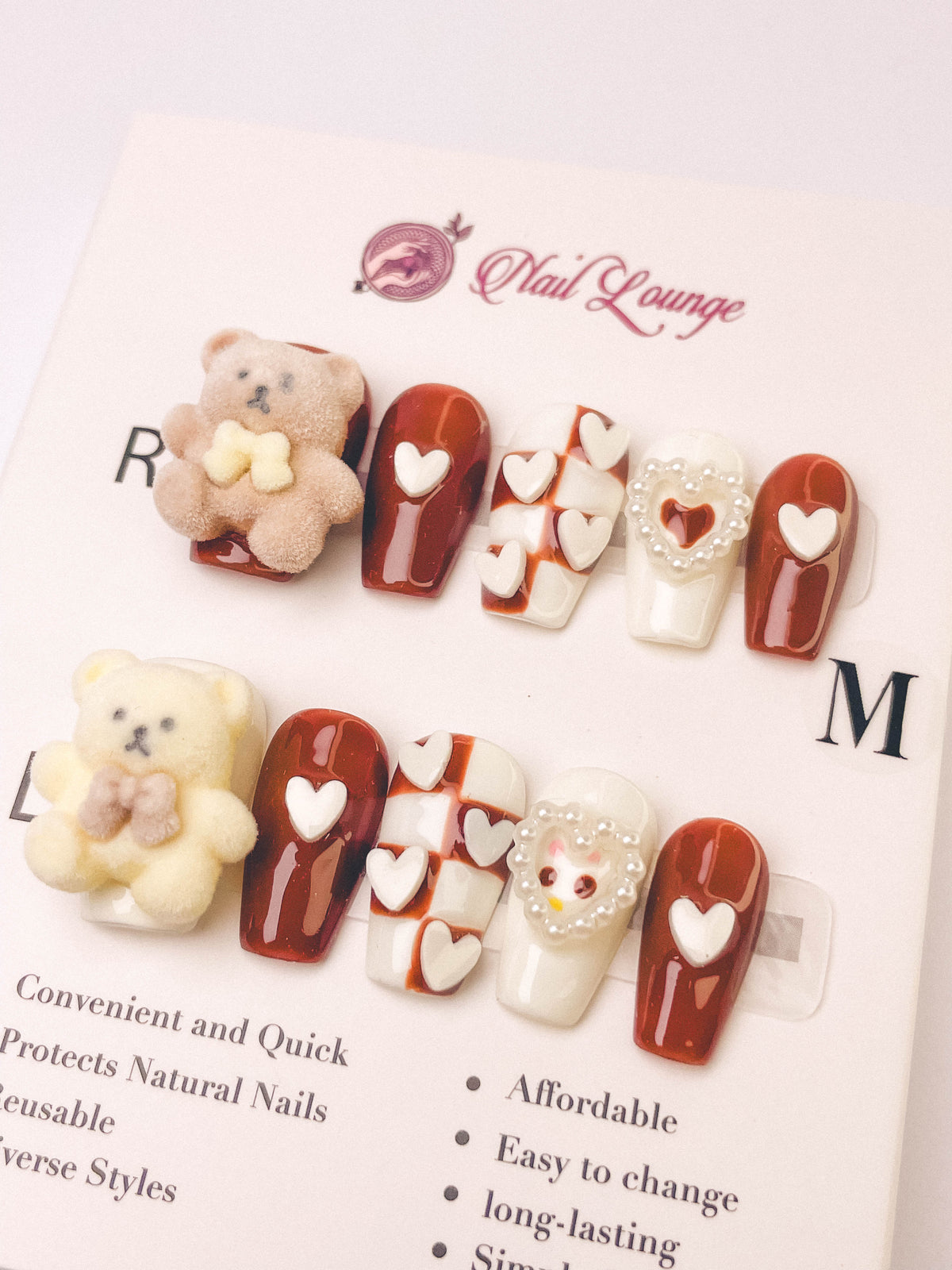 Maillard Bear Press-On Acrylic Nails – Short Coffin Shape