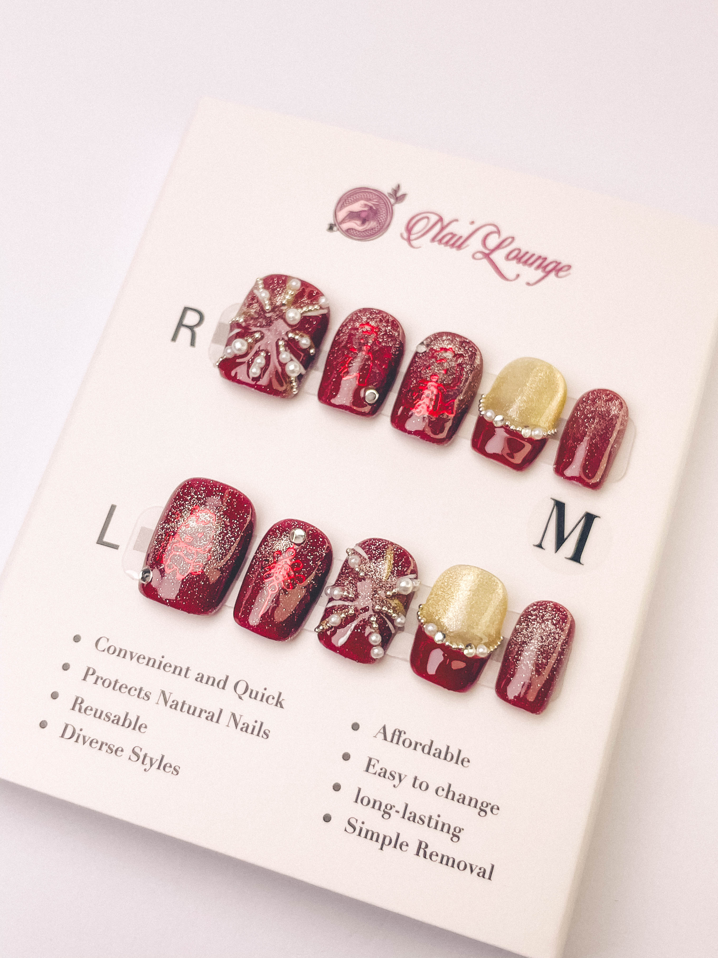 Firework Blossom Red Press-On Acrylic Nails – XS Coffin Shape