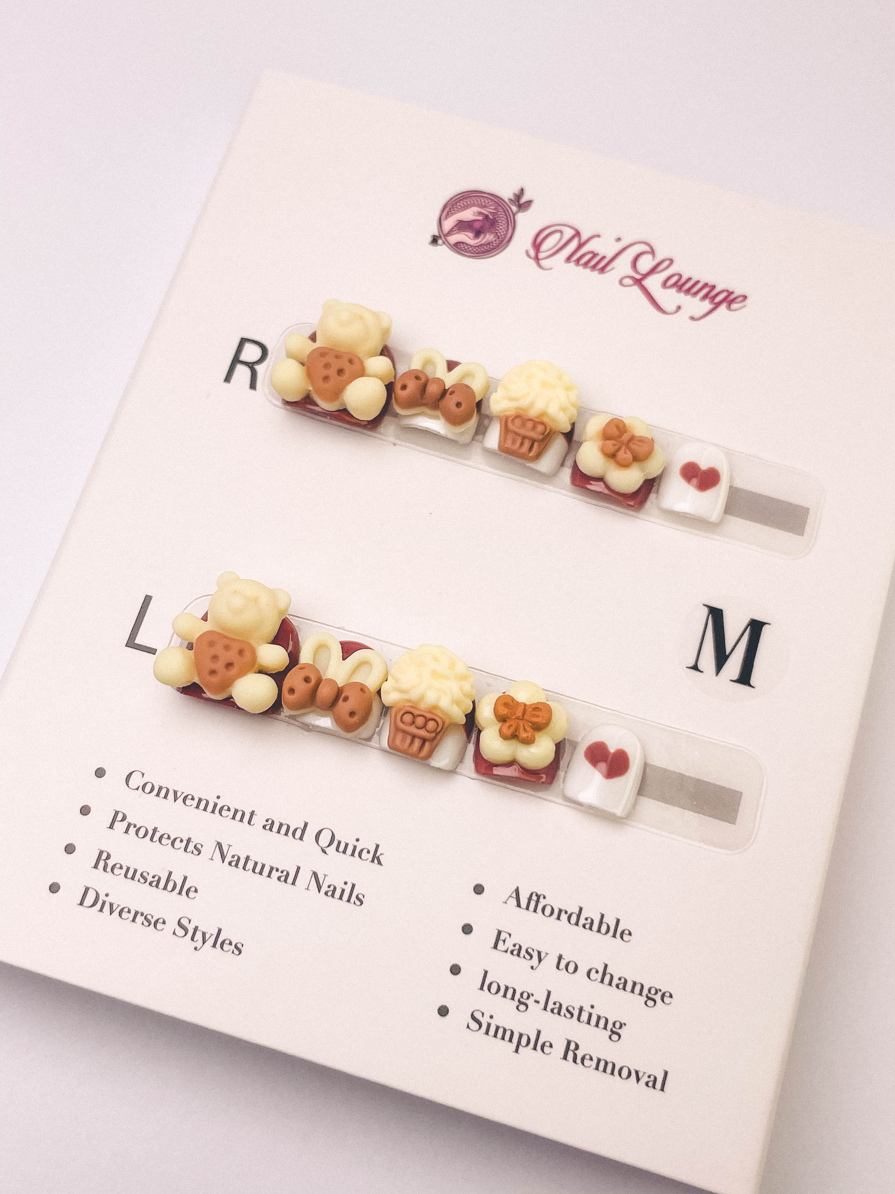 Maillard Bear Press-On Acrylic Nails – Short Coffin Shape