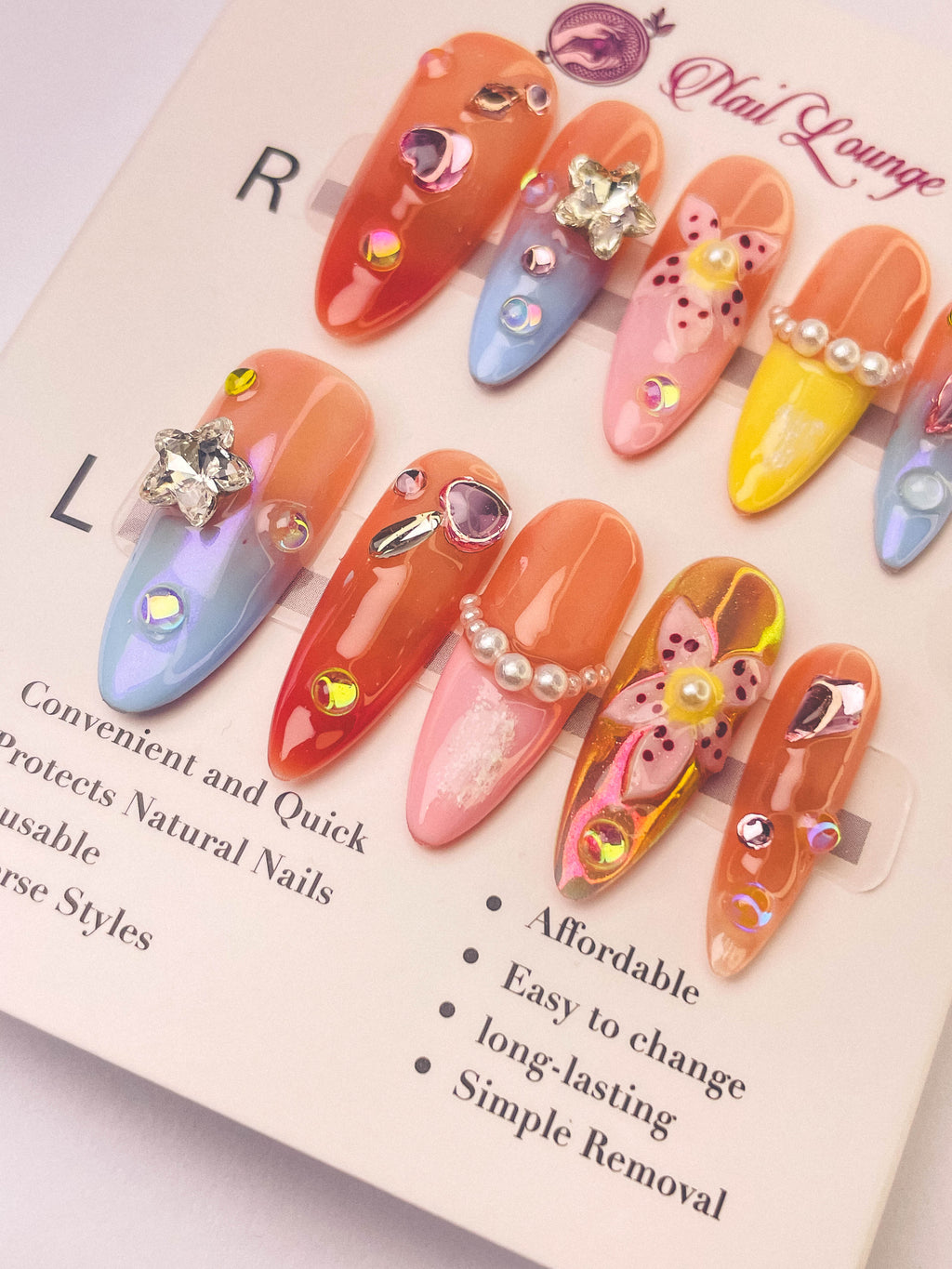 Island Nightingale Press-On Acrylic Nails – Long Almond Shape