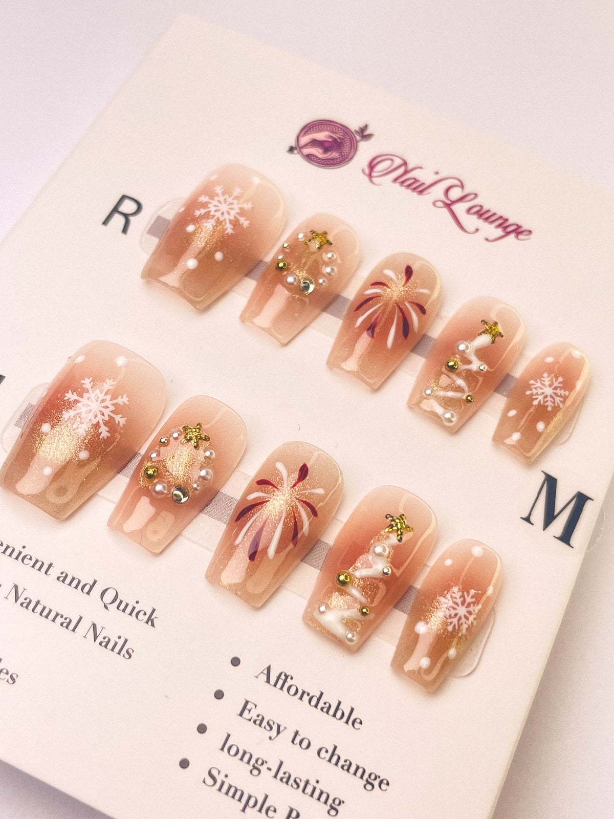 Christmas Fireworks Press-On Acrylic Nails – Short Coffin Shape
