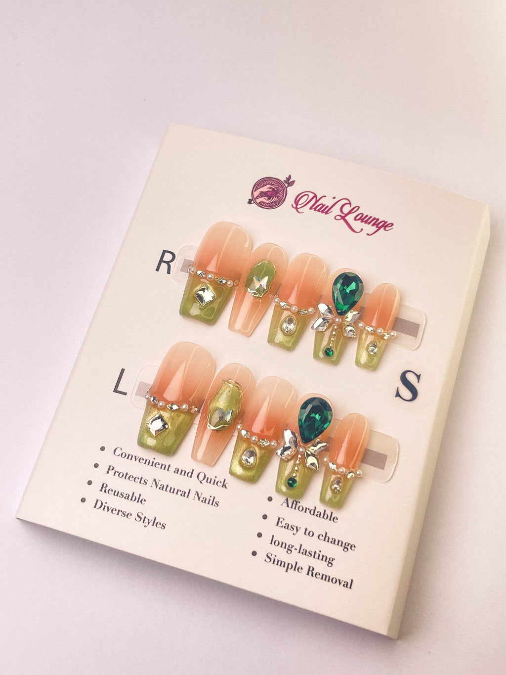 Jade Gold Blush Press-On Acrylic Nails – Medium Coffin Shape